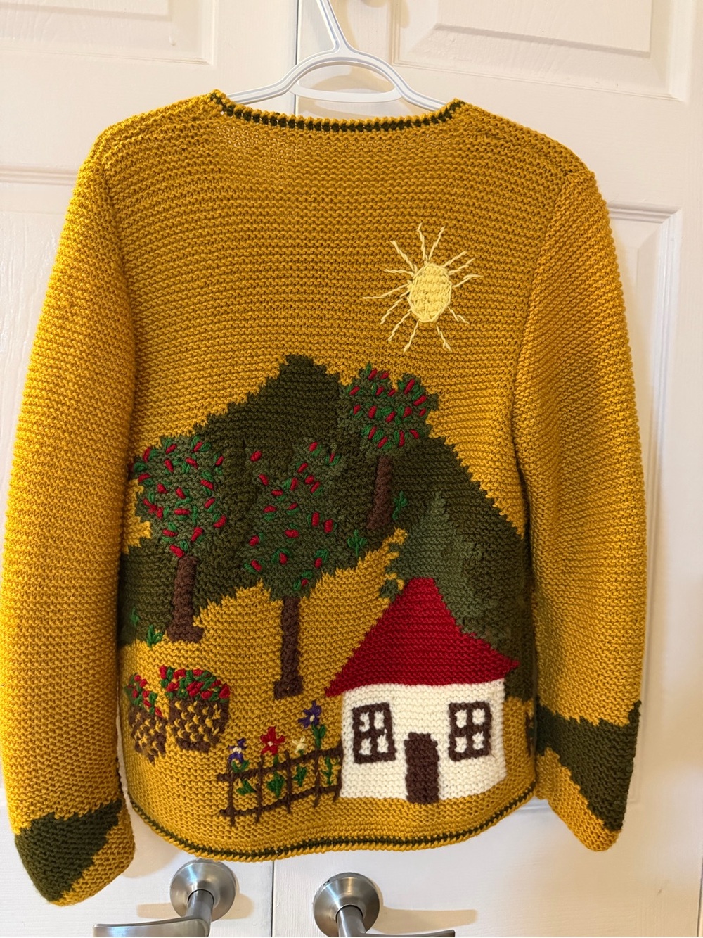 Vintage 90s Storybook Cardigan - Cottagecore Landscape Wool Sweater - Picture 6 of 6
